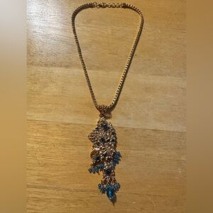 Gold Tone Statement Rhinestone Enameled Necklace